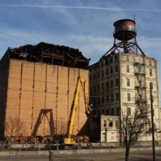 Pioneer Millworks reclaims Douglas fir timbers from Centennial Mills in Portland, Oregon