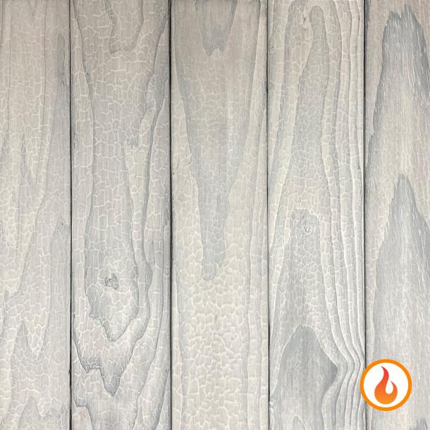 Shou Sugi Ban ACCOYA White by Pioneer Millworks. Charred wood siding and paneling that is burned, brushed once, and coated with an exterior oil