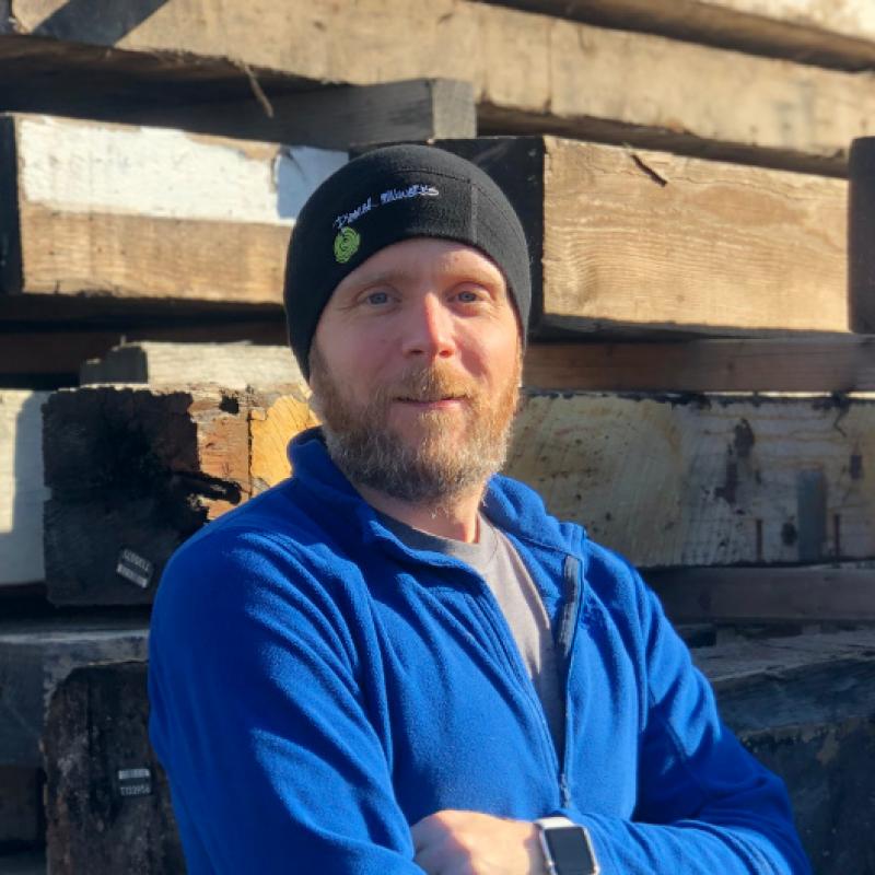 Jonathan T with reclaimed timber.