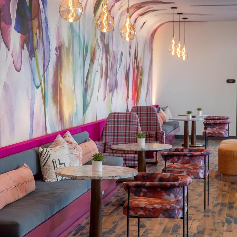 Pioneer Millworks Black and Tan, Tan Oak Flooring with a custom blue finish